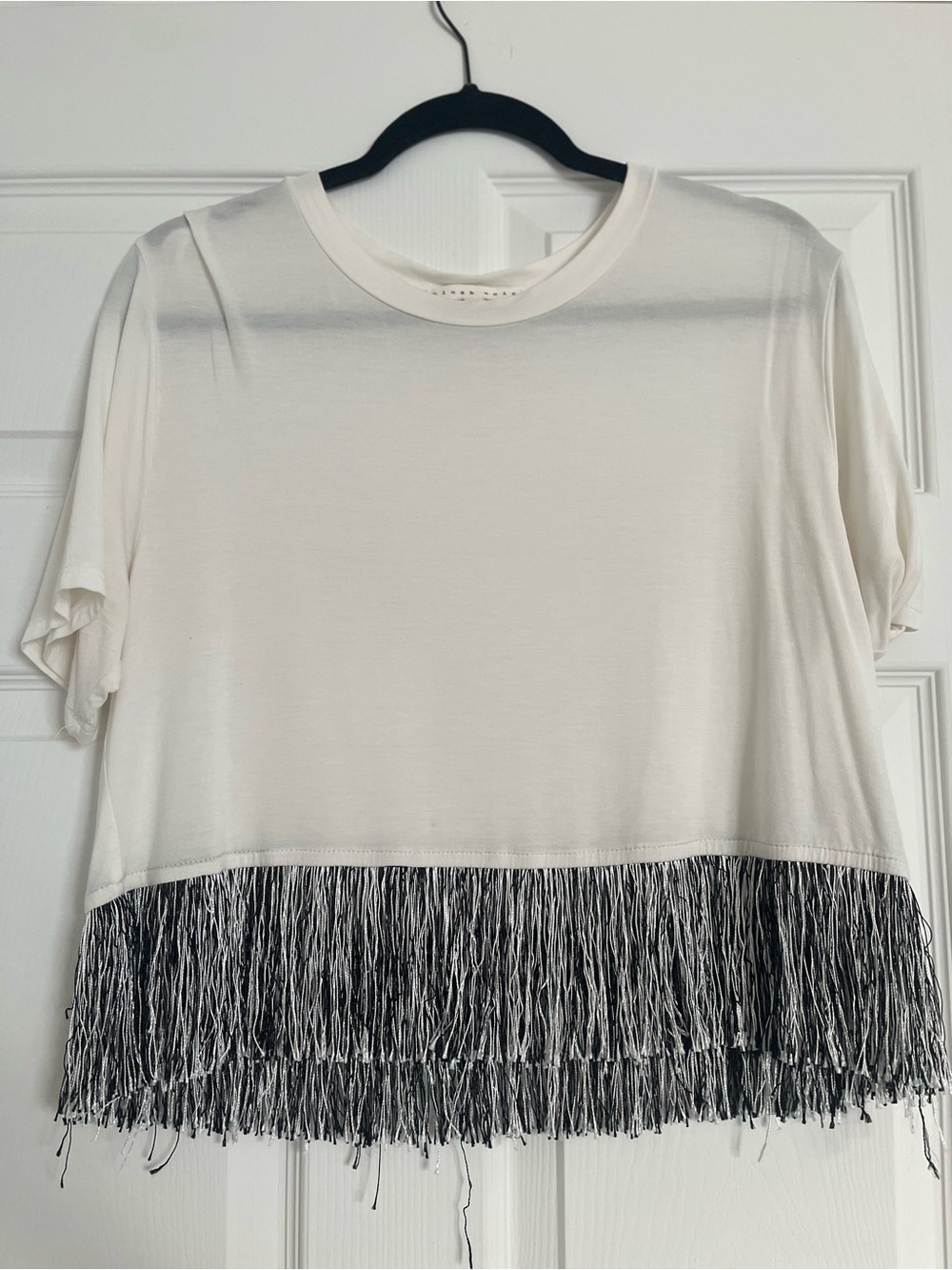Cream Short-Sleeve Fringe Hem Tee